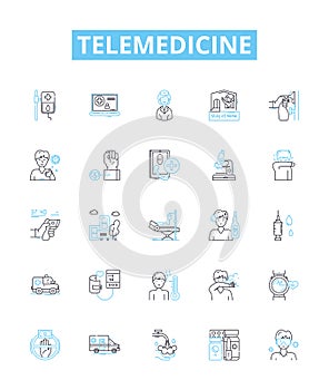 Telemedicine vector line icons set. Telehealth, Video, Remote, Telemedicine, HealthCare, Communication, Diagnostics