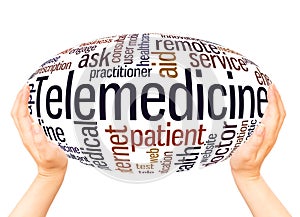 Telemedicine word cloud hand sphere concept photo