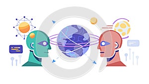 Telepathy AI Connection: Mental Link, vector design Generative AI