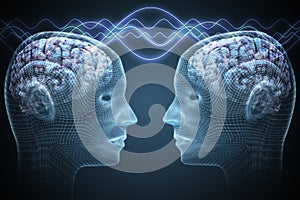 Telepathy concept. Two people are communicating. 3D rendered illustration