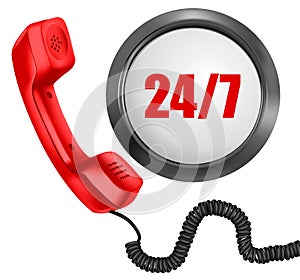Telephone and 24/7 button. 24 hours in day