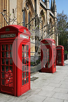 Telephone booths on a London street