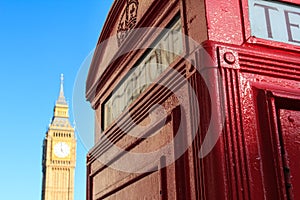 Telephone Box and Big Ben, London, England