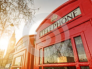 Telephone boxes and the Clock Tower in London