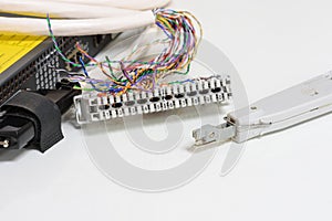 IP Telephony system, Telephone cabling patch panel with twisted pairs cables for digital and analog phone connected to sip trunk v