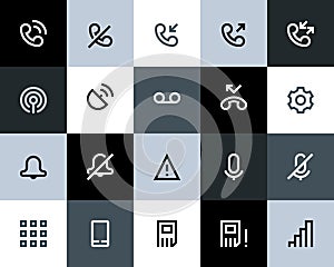 Telephone and call logs icons. Flat