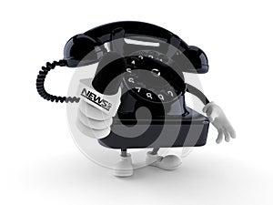 Telephone character holding interview microphone