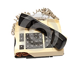 Telephone collection - crashed phone on white background