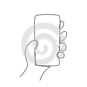 Telephone in hand One line drawing on white background