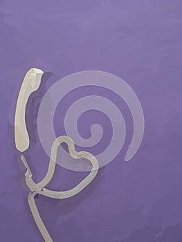 Telephone handset with heart on purple