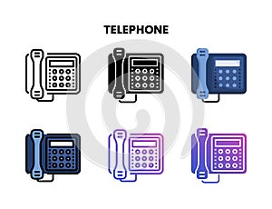 Telephone icon set with different styles.