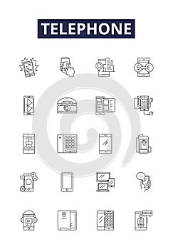Telephone line vector icons and signs. line, talk, handset, dial, call, cellular, cordless, phone outline vector