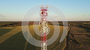 Telephone mast of cell site tower with 5G and 4G base station