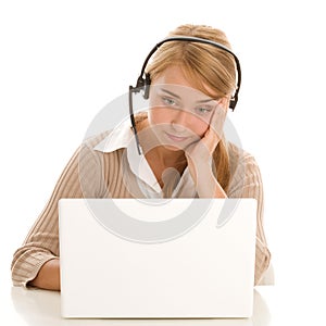 Telephone operator with laptop computer