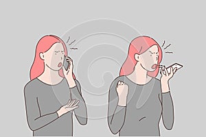 Telephone quarrel, row, disagreement, problem, irritability, anger concept