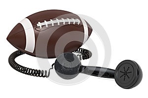 Telephone receiver with american football ball, 3D rendering