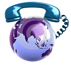 Telephone Receiver and earth globe.