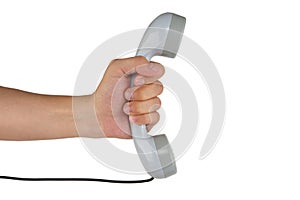 Telephone receiver in hand