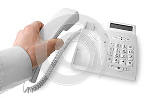 Telephone receiver in hand