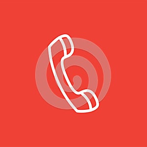 Telephone Receiver Line Icon On Red Background. Red Flat Style Vector Illustration