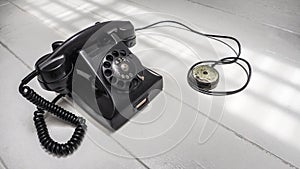 Telephone set antique black color dial system communication
