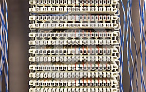 Telephone switchboard panel and wires