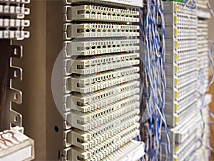 Telephone switchboard panel and wires