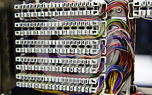 Telephone switchboard panel and wiring