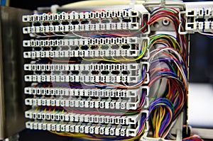 Telephone switchboard panel and wiring