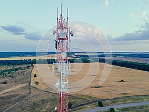 Telephone tower with 5g base station antenna on cell site