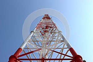 The telephone tower is white and red 2