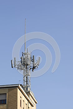 Telephone tree on rooftop. Milan, Italy