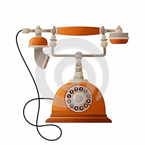 Telephone. Vintage phone. Antique communication or interior item. Antiques. Orange phone