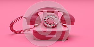 Telephone vintage on pink color background. 3d illustration