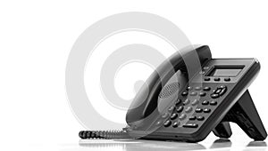 Telephone with VOIP isolated on white background. customer service support, call center concept. Modern VoIP or IP phone.