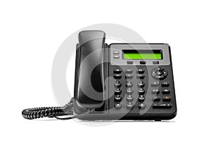 Telephone with VOIP isolated on white background. customer service support, call center concept. Office telephone device. IP phone