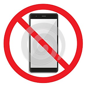 Telephone warning stop sign icon. Push button phone turn off. Vector