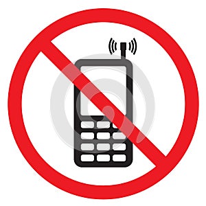 Telephone warning stop sign icon. Push button phone turn off. Vector