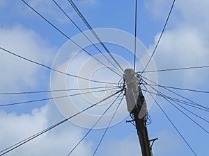 Telephone wires at top of pole