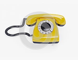 Telephone yellow vintage isolated on white. Render 3d illustration