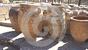 Telephoto shot of the north entrance to the Minoan Palace of Knossos in Heraklion, Crete, Greece with the charging bull