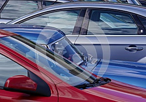 Telephoto view of parked cars