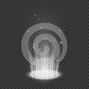 Teleport light effects. Magical portal. Futuristic holographic design element. Vector illustration isolated on transparent