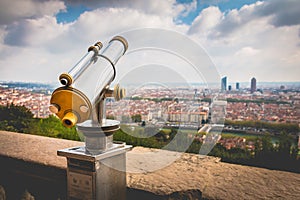 Telescope directed towards the city of Lyon, France