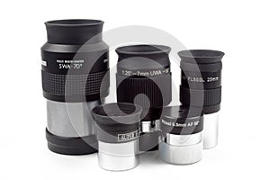 Telescope eyepieces on white background, isolate