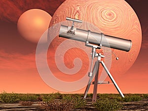 Telescope in front of two planets