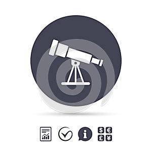 Telescope icon. Spyglass tool symbol.