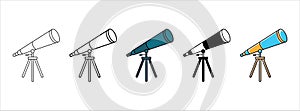 Telescope icon vector set. Space telescope observer vector illustration set photo