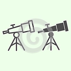 Telescope line and solid icon. Astronomy observe planetarium tool outline style pictogram on white background. Universe