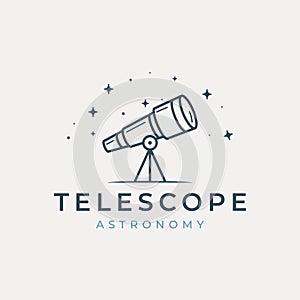 telescope logo vector line art with starts illustration template design, astronomy icon